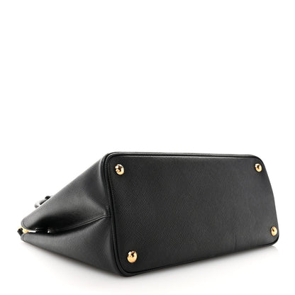 Saffiano Cuir Medium Double Bag Black Fuoco