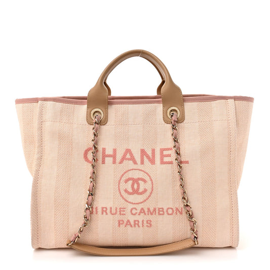 Mixed Fibers Calfskin Striped Medium Deauville Tote Light Pink
