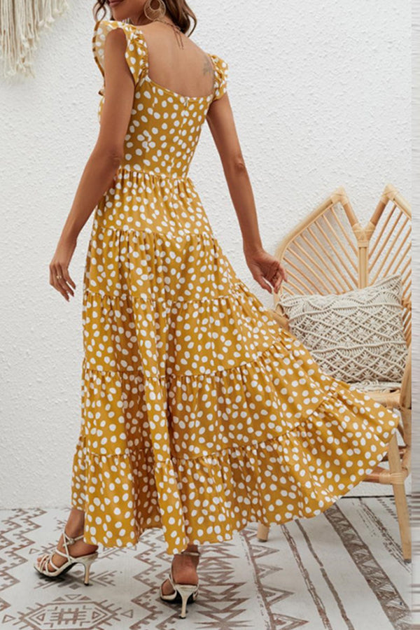 Vestido con falda pastel de cintura alta, color liso, cintura delgada, mangas voladoras