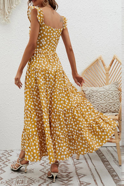 Vestido con falda pastel de cintura alta, color liso, cintura delgada, mangas voladoras