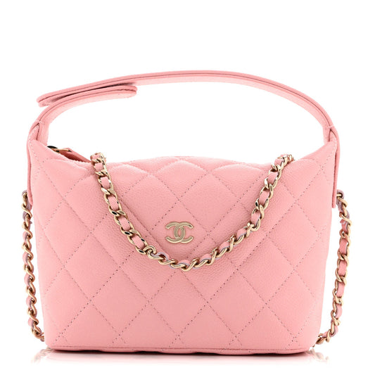 Caviar Quilted Hobo Clutch With Chain Pink