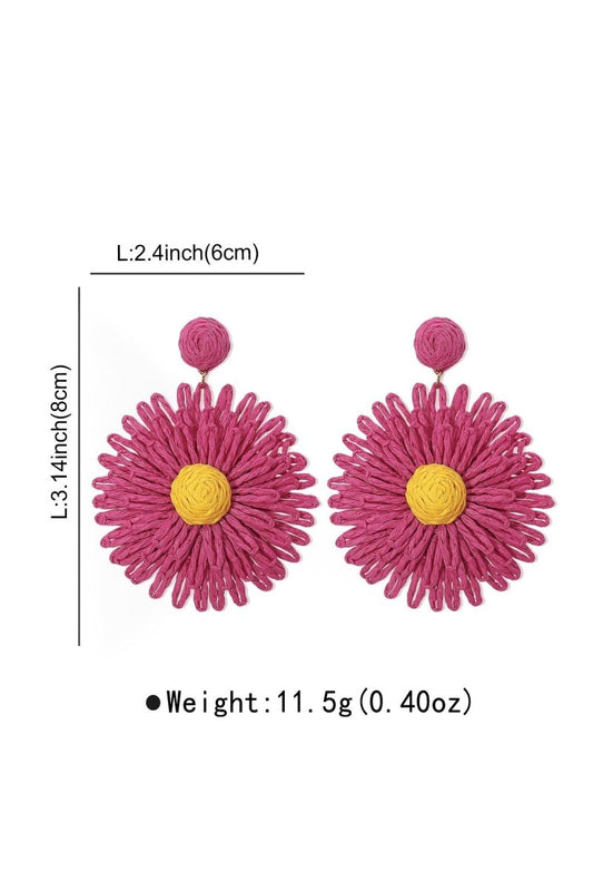 Pendientes colgantes de girasol de rafia boho 