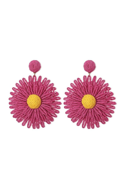 Pendientes colgantes de girasol de rafia boho 
