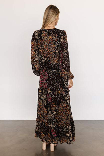 Bowman Deep V Maxi Dress | Black Multi