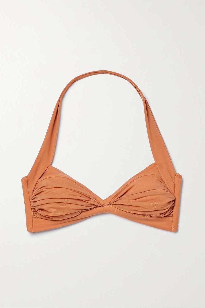 Conjunto de baño de tres piezas con cuello halter fruncido Brina 