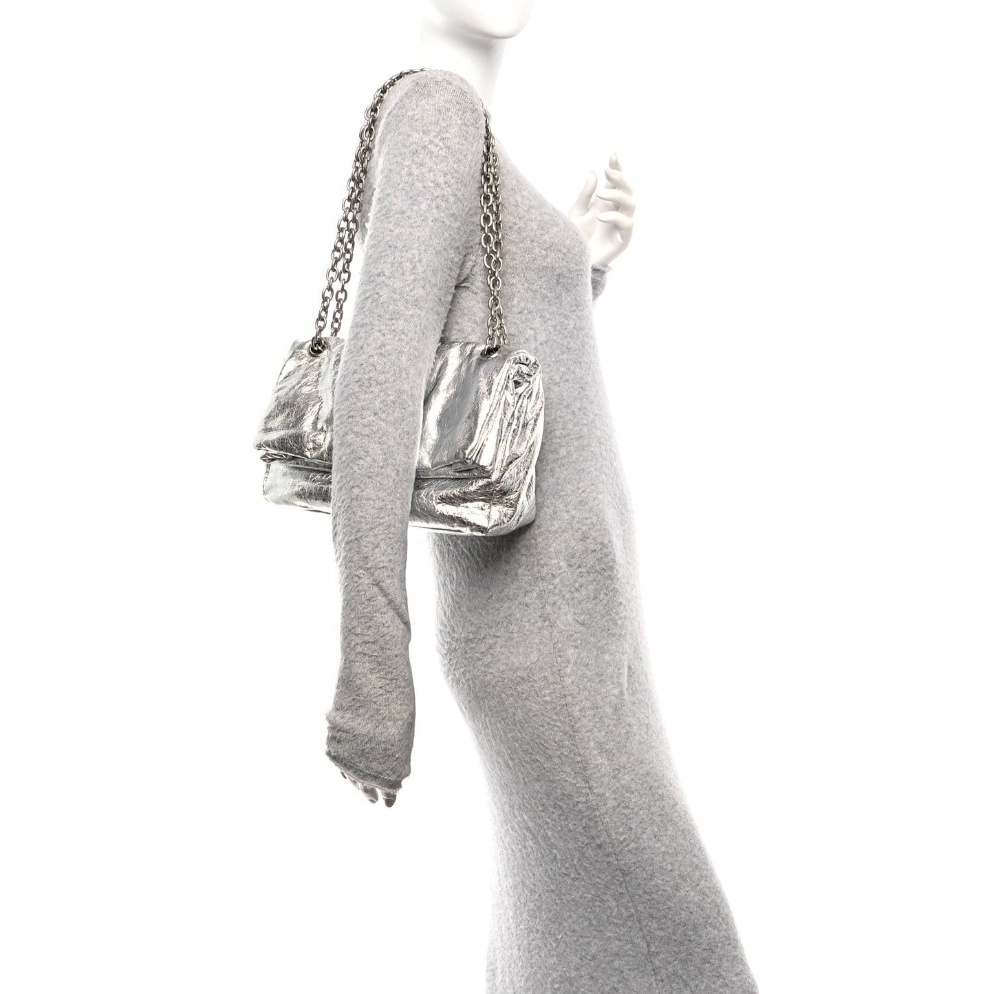 Metallized Arena Calfskin Medium Monaco Chain Shoulder Bag Silver