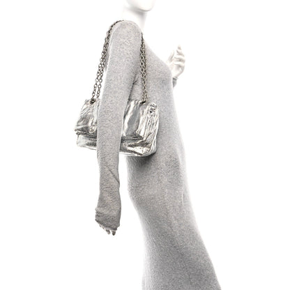 Metallized Arena Calfskin Medium Monaco Chain Shoulder Bag Silver