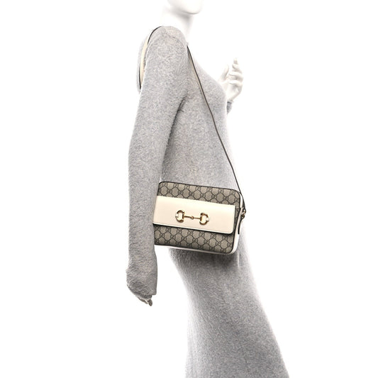 GG Supreme Monogram Small Horsebit 1955 Shoulder Bag Beige Mystic White