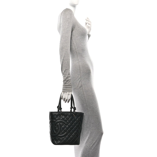 Calfskin Quilted Medium Cambon Tote Black