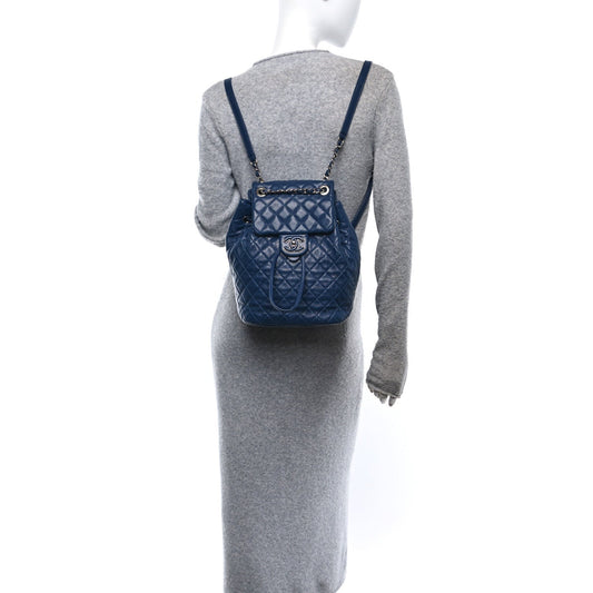 Calfskin Quilted Small Urban Spirit Backpack Blue