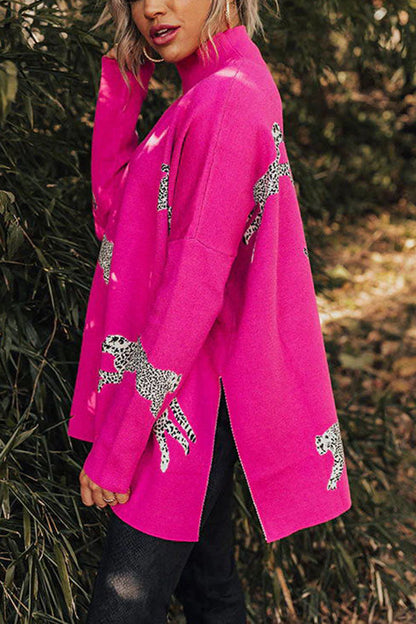 SUDADERA RELAJADA CON ABERTURA DE LEOPARDO, ACOGEDORA Y AMABLE