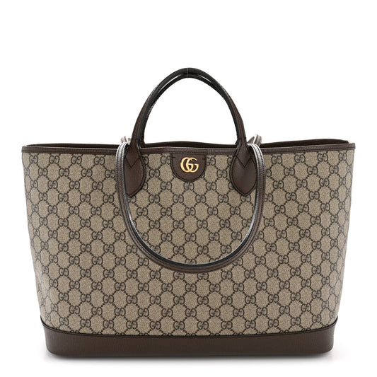 GG Supreme Monogram Textured Calfskin Medium Ophidia Shoulder Tote Bag Beige Ebony New Acero