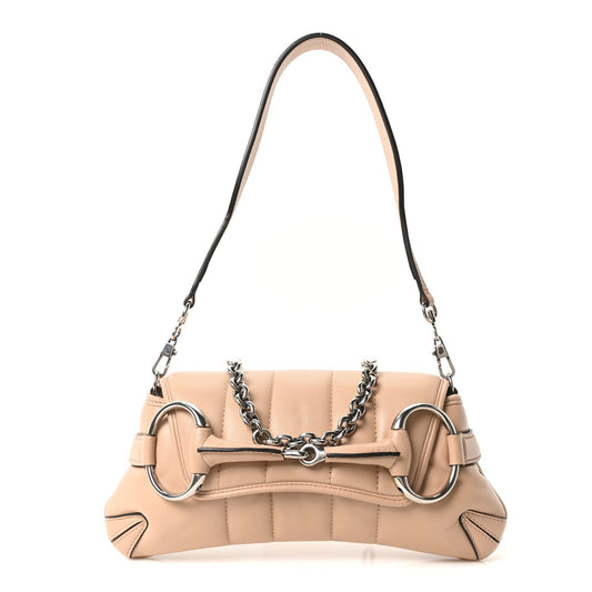 Nappa Vertical Matelasse Small Maxi Horsebit Chain Shoulder Bag  Rose Beige