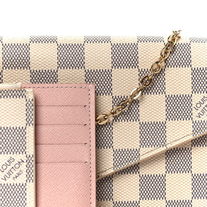 Damier Azur Pochette Felicie Chain Wallet Rose Ballerine