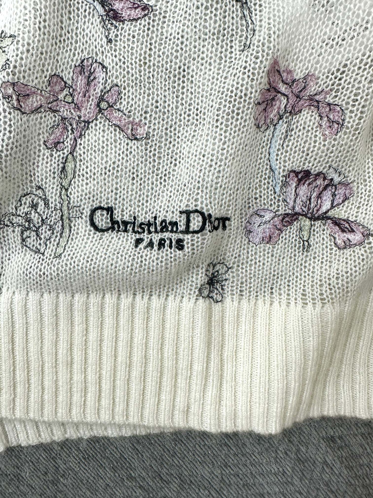 CD Butterfly Embroidered Cardigan White Alpaca Wool Cashmere 345330