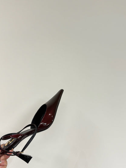 AIMÉE SLINGBACK PUMPS IN WINE RED GLOSSY LAMBSKIN
