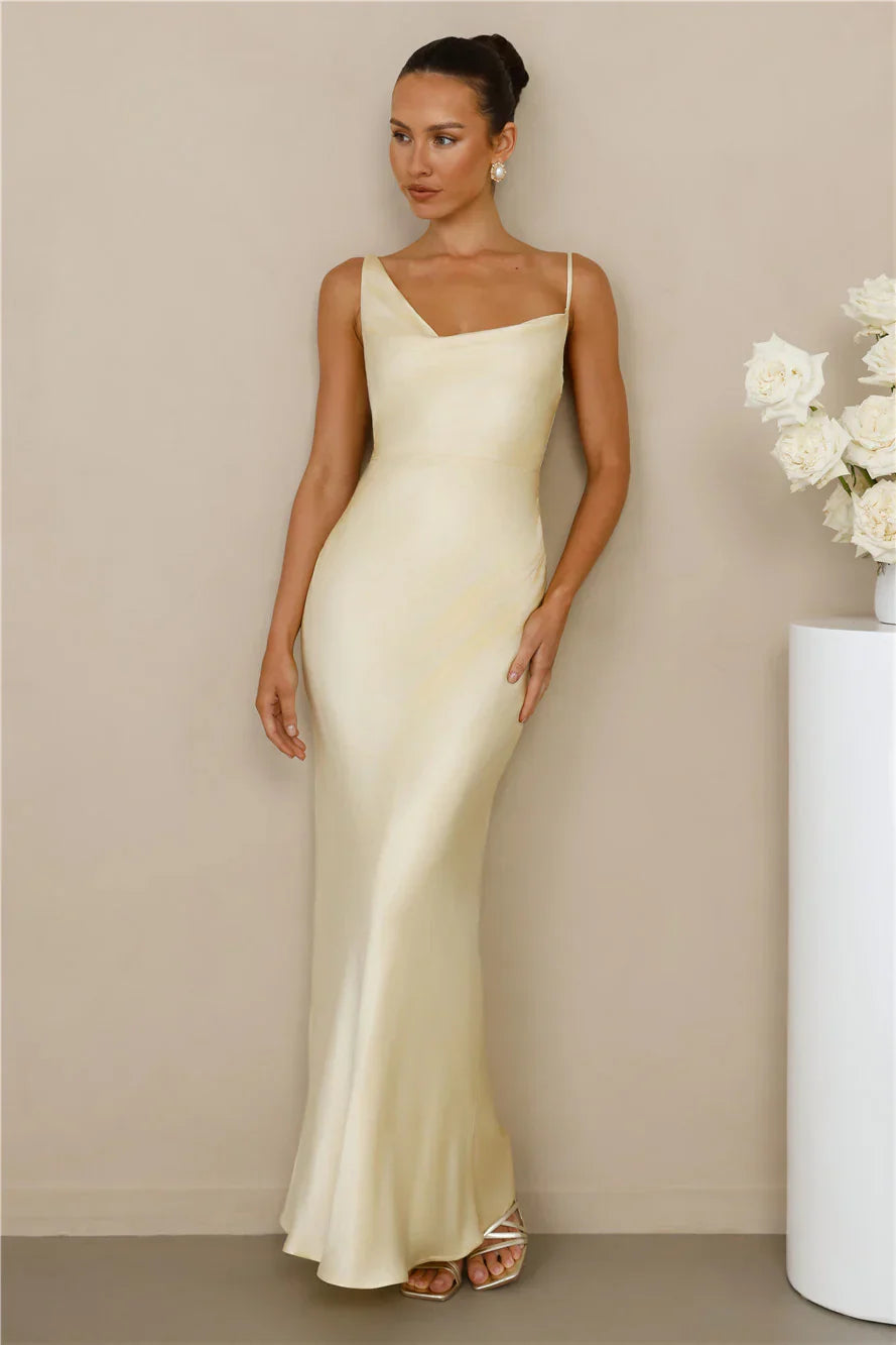 The Madeline Cowl Satin Maxi Dress Yellow