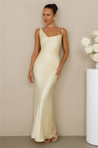 The Madeline Cowl Satin Maxi Dress Yellow