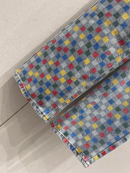 LV Plaid Multicolor Denim Jeans Blue Cotton