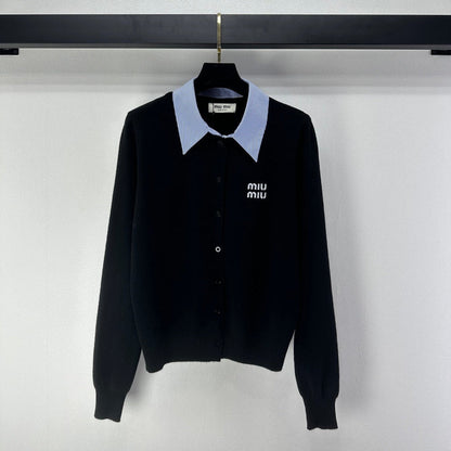 Miumiu 2026 Knit Long-Sleeve Cardigan Black Wool Acrylic Nylon 349049