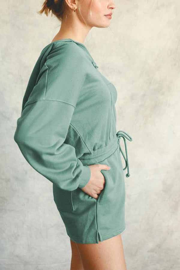Conjunto de dos piezas de sudadera con capucha y pantalones cortos de felpa francesa azul