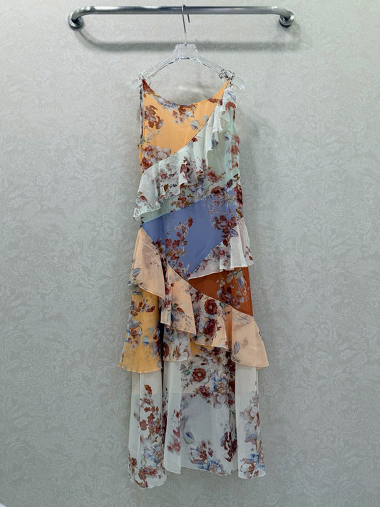 Zimmermann Awaken Frilled Slip Dress Spliced Print Cotton 347332