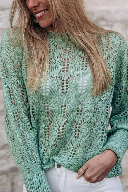 Suéter de punto pointelle transparente informal verde