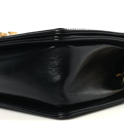 Metallic Glazed Calfskin Medium Boy Flap Black Gold