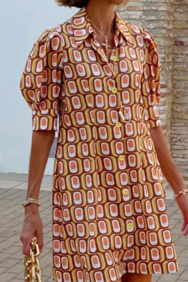 Vestido camisero informal de media manga con estampado a cuadros a la moda 