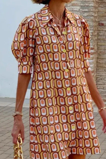 Vestido camisero informal de media manga con estampado a cuadros a la moda 