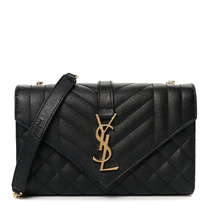 Grain De Poudre Textured Mixed Matelasse Triquilt Small Monogram Satchel Black