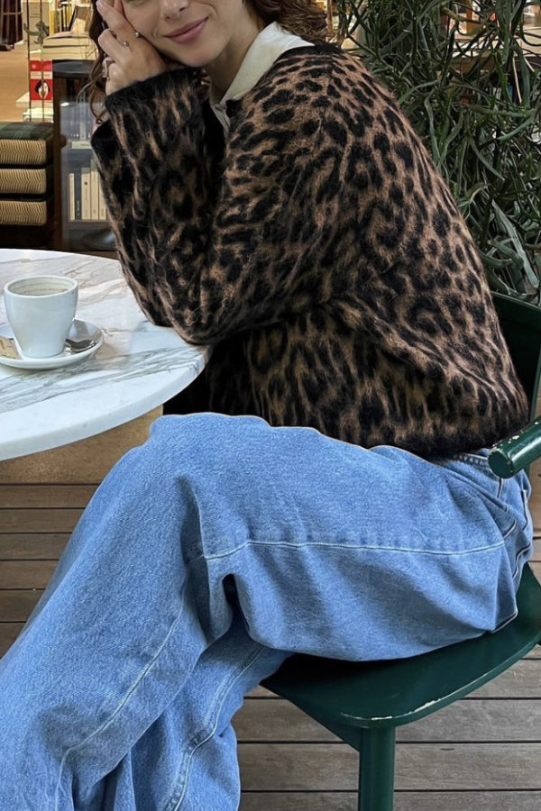 Cárdigan con estampado animal en mezcla de lana y alpaca