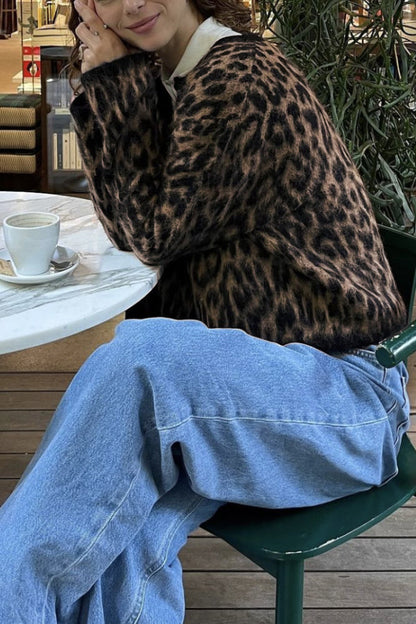 Cárdigan con estampado animal en mezcla de lana y alpaca