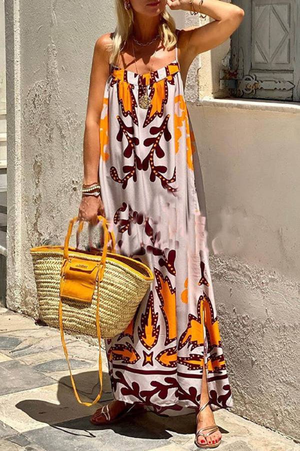 Vestido largo camisola holgado con estampado étnico 