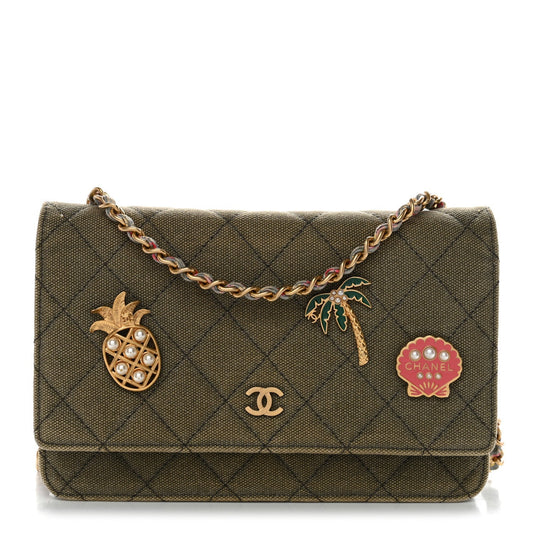 Canvas Quilted Coco Cuba Charms Wallet on Chain WOC Khaki