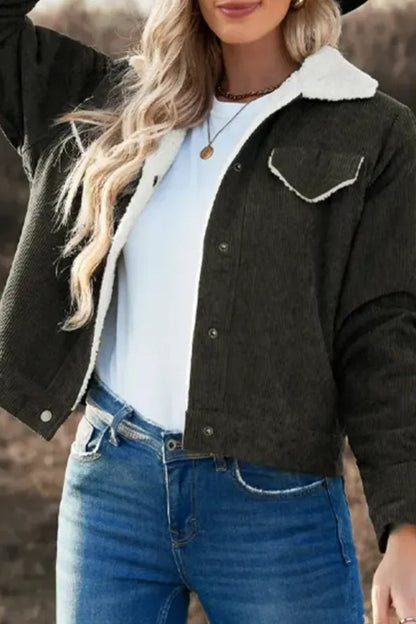 Chaqueta de pana con patchwork de lana de cordero para mujer