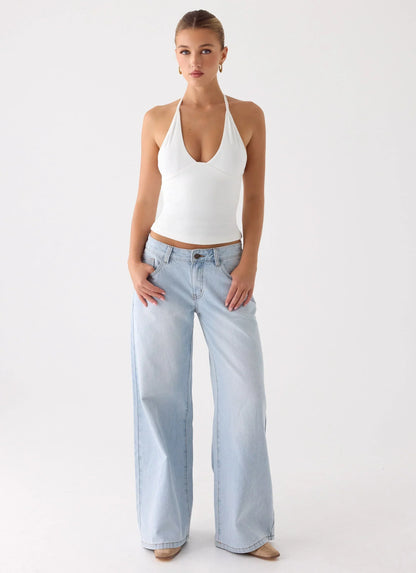 Neo Low Rise Wide Leg Denim Jeans - Light Blue Wash