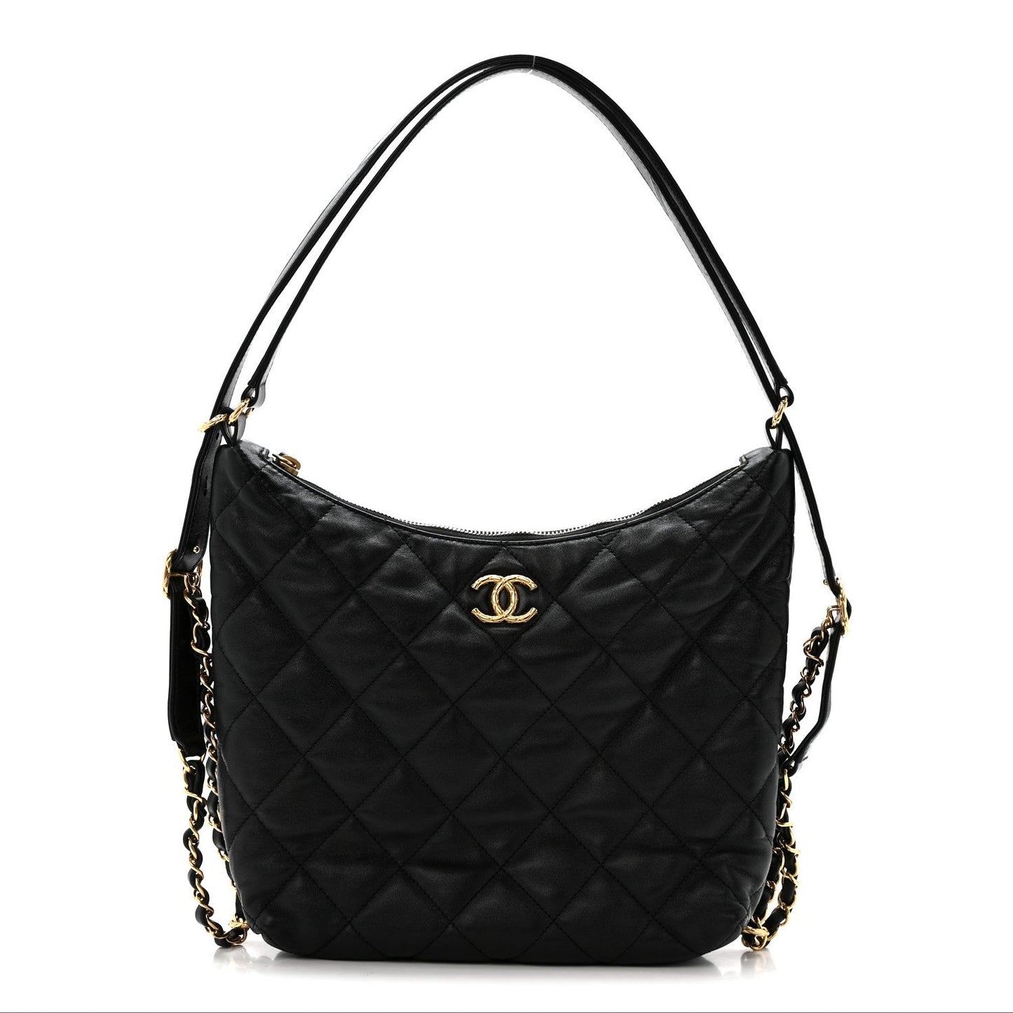 Lambskin Quilted Maxi Hobo Black