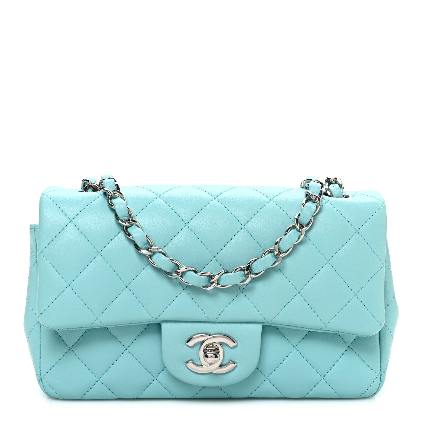 Lambskin Quilted Mini Rectangular Flap Light Blue