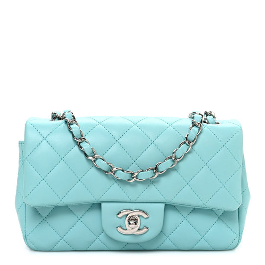 Lambskin Quilted Mini Rectangular Flap Light Blue