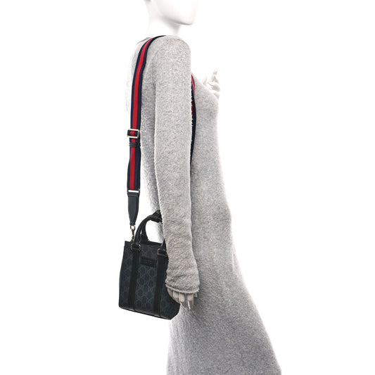 GG Supreme Monogram Appia Calfskin Web Mini Tote Bag Black