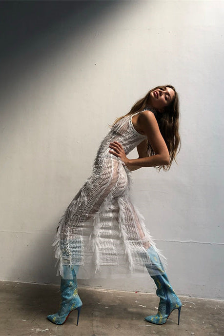 Vestido midi con volantes y cuello alto Bonnie 