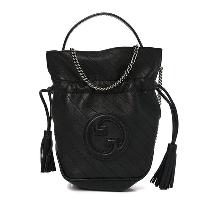 Sakai Be Green Calfskin Diagonal Stitched Mini Blondie Bucket Bag Black