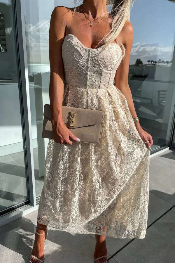 Vestido informal de encaje suelto para vacaciones