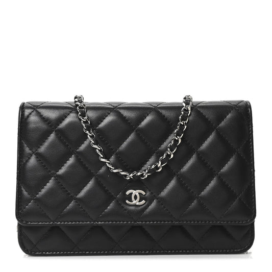 Lambskin Quilted Wallet On Chain WOC Black