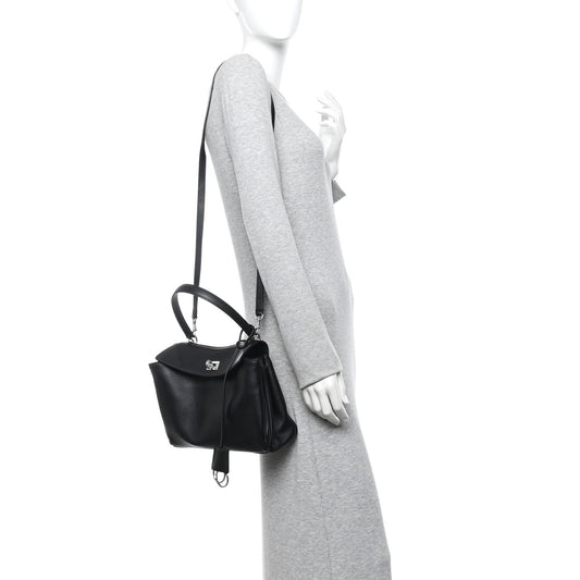 Natural Smooth Calfskin Small Rodeo Top Handle Handbag Black