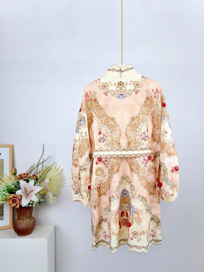 Zimmermann Daylight Mini Dress Wallpaper Floral Blush Linen Fabric 342342