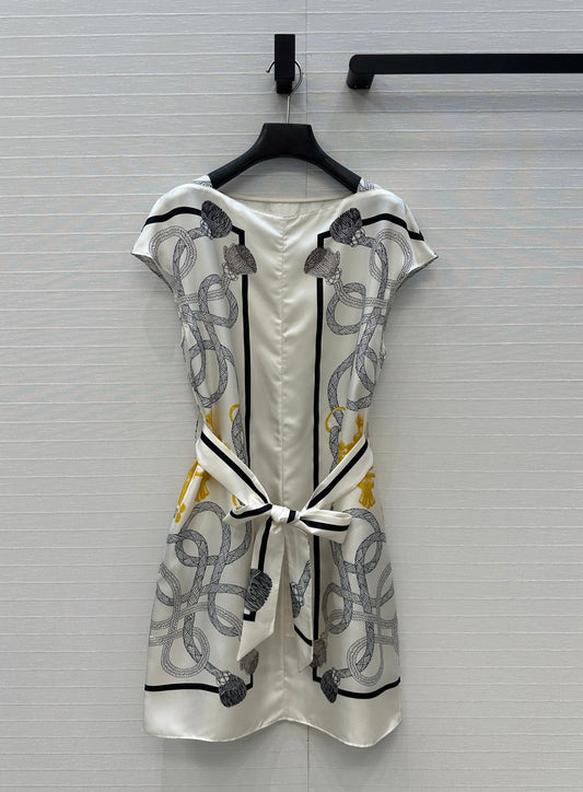 HM 25S Palefroi Remix Sleeveless Dress Graphic Print in White Silk