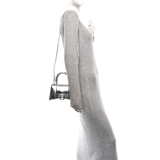 Metallic Calfskin Hourglass Top Handle Bag XS Silver
