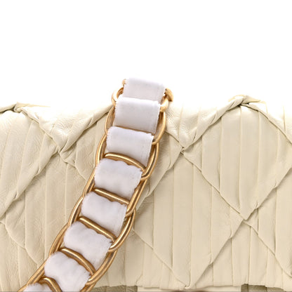Pleated Calfskin Quilted Medallion Flap White